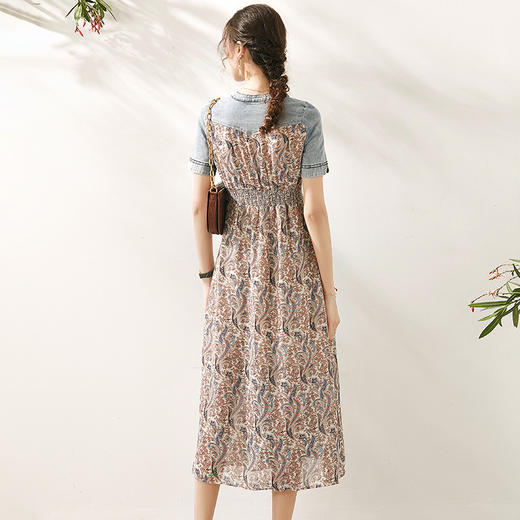 WLZD-2005206新款法式Chic风复古牛仔拼碎花连衣裙 商品图2