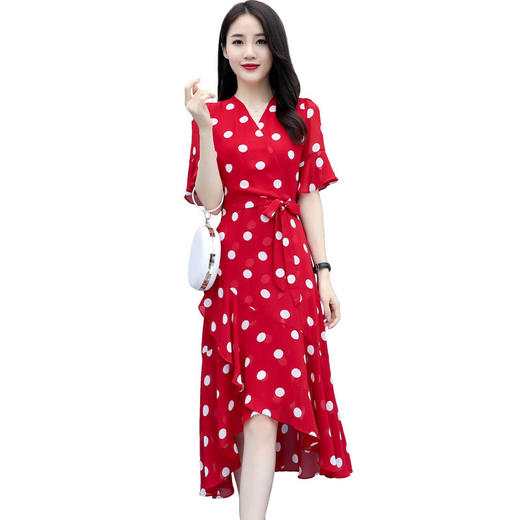 WZNH-SYG1977夏季新款收腰显瘦气质荷叶边波点裙子 商品图4