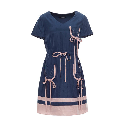 粉蓝撞色迷你口袋连衣裙 商品图0