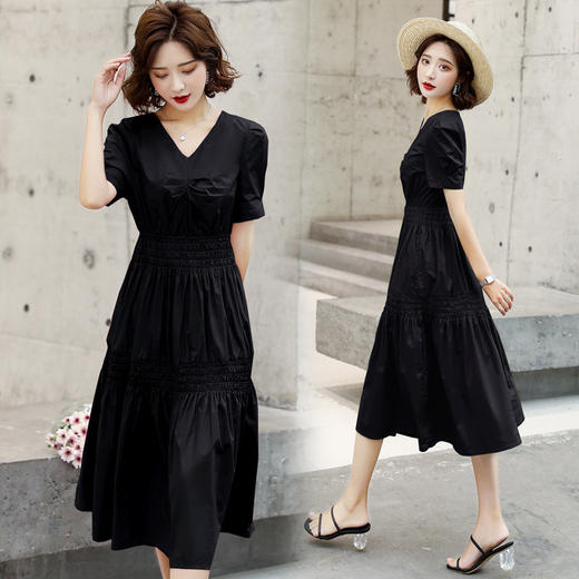 WZNH-YKX1985夏季中长款纯色优雅短袖时尚连衣裙 商品图3