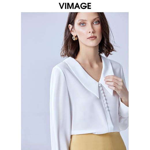 VIMAGE纬漫纪夏款轻薄舒适法式翻领喇叭袖雪纺衬衫女上衣V1309927 商品图6