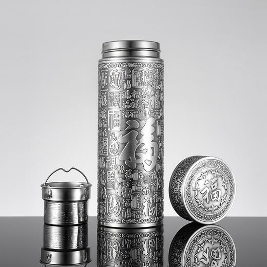 子佩集【百福齐临】S999银手工百福浮雕杯摆件【YH6400027-1】纯银内胆泡茶杯206 商品图0