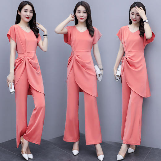 WZNH-SYG2012夏季纯色圆领优雅短袖潮流两件套 商品图1