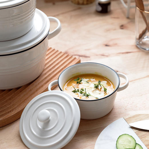 日用百货-北欧陶瓷双耳汤碗大号沙拉碗创意面碗 商品图0