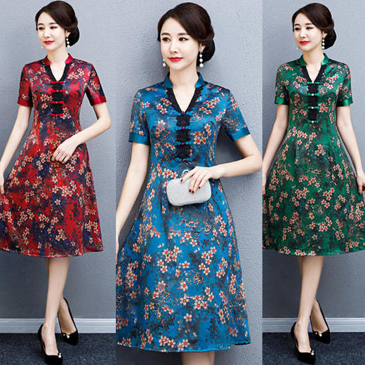 SYK-百花夏新款复古气质修身显瘦改良旗袍裙 商品图0