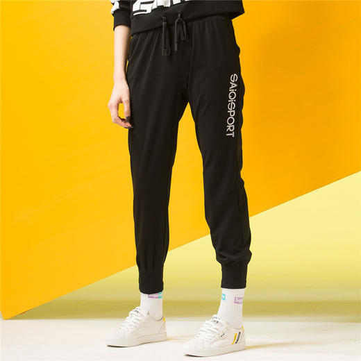 【线下同款 脚口收口设计 字母印花】赛琪20上新冰爽顺滑针织弹力长裤女 200076 商品图1