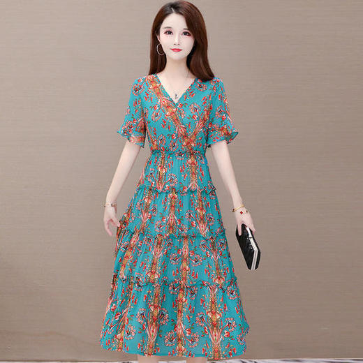 YWE-C20A18印花时尚气质修身显瘦中长款连衣裙 商品图2