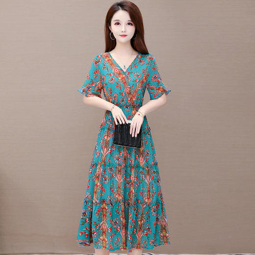 YWE-C20A18印花时尚气质修身显瘦中长款连衣裙 商品图1