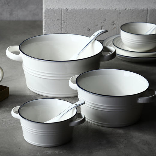 日用百货-北欧陶瓷双耳汤碗大号沙拉碗创意面碗 商品图2