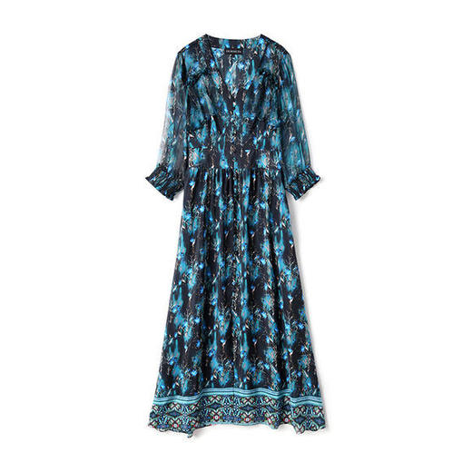 YLY-MJ2043气质桑蚕丝真丝V领A字裙连衣裙 商品图3