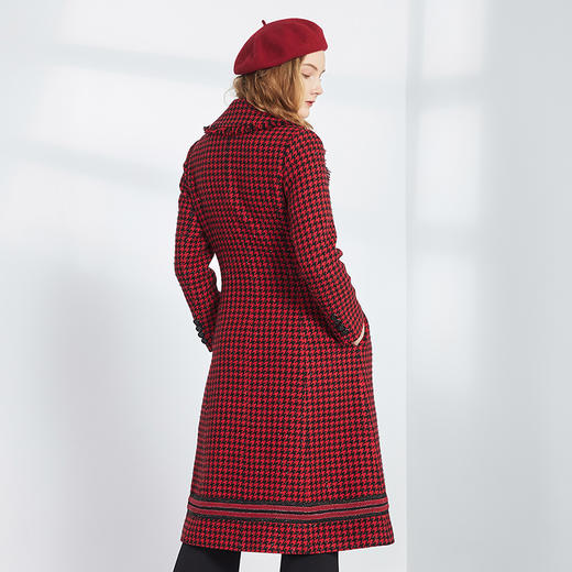 ND92A斯尔丽2019年冬季新品下摆织带领子毛收腰修身女士中长款大衣 商品图2