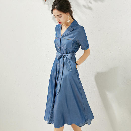 WLZD-2011112法式优雅Chic小雏菊显瘦复古牛仔裙收腰遮肉连衣裙 商品图0