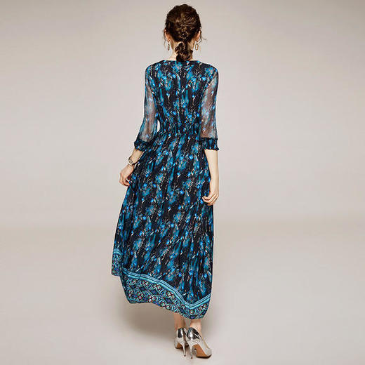 YLY-MJ2043气质桑蚕丝真丝V领A字裙连衣裙 商品图2