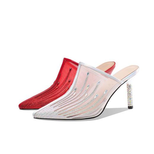 OLD-LX159穆勒鞋2020夏新款真皮水砖细跟半拖鞋包头女凉拖 商品图3