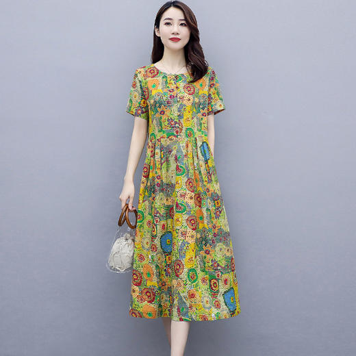 WZNH-NYMYZ502夏季时尚气质优雅印花圆领大码连衣裙 商品图3