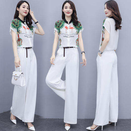 WZNH-QSLG9821（配腰带）2020新款高腰显瘦减龄职业印花色两件套 商品图0