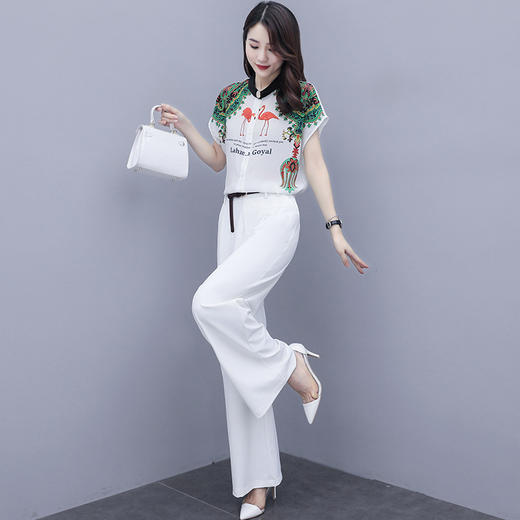 WZNH-QSLG9821（配腰带）2020新款高腰显瘦减龄职业印花色两件套 商品图3