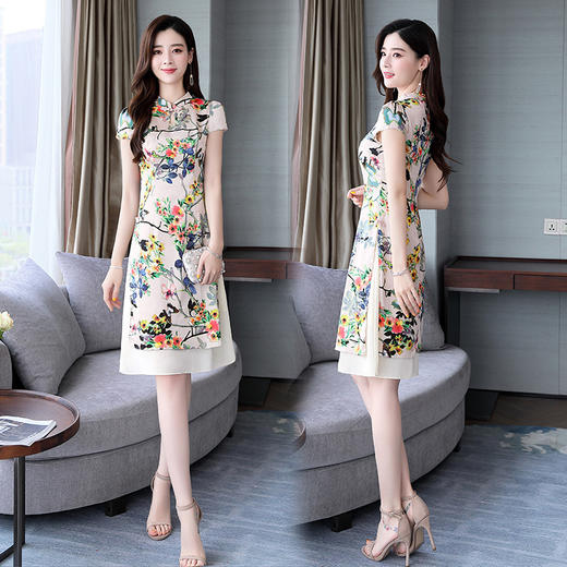 WZNH-MLJL9989夏季时尚潮流舒适中腰短袖优雅气质连衣裙 商品图1