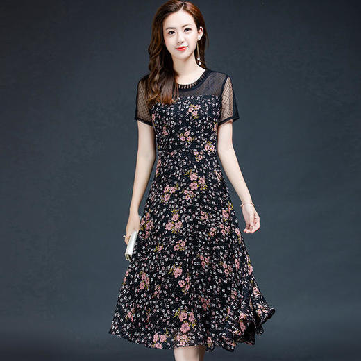 YWE-KED93253印花时尚网纱拼接气质优雅连衣裙 商品图3