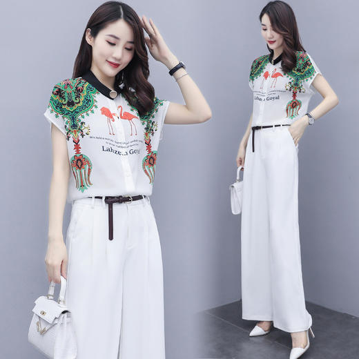 WZNH-QSLG9821（配腰带）2020新款高腰显瘦减龄职业印花色两件套 商品图1