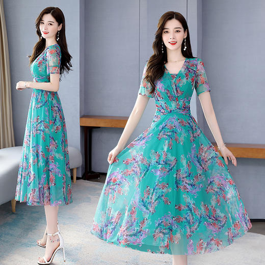 WZNH-MLJL2052新款夏天中长款修身显瘦收腰女神范连衣裙 商品图3