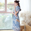 XGT-Q2086蓝鹤夏季新款改良雪纺印花绣花A摆中国风典雅连衣裙 商品缩略图2