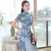 XGT-Q2086蓝鹤夏季新款改良雪纺印花绣花A摆中国风典雅连衣裙 商品缩略图1