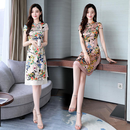 WZNH-MLJL9989夏季时尚潮流舒适中腰短袖优雅气质连衣裙 商品图0