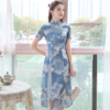 XGT-Q2086蓝鹤夏季新款改良雪纺印花绣花A摆中国风典雅连衣裙 商品缩略图0
