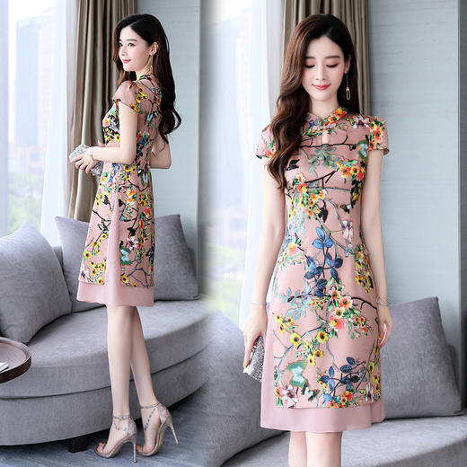 WZNH-MLJL9989夏季时尚潮流舒适中腰短袖优雅气质连衣裙 商品图2