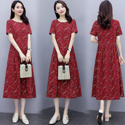 WZNH-NYMYZ502夏季时尚气质优雅印花圆领大码连衣裙 商品图1