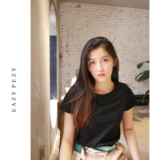 100支精纺新疆长绒棉双面丝光棉圆领黑色T恤纯棉 商品图2