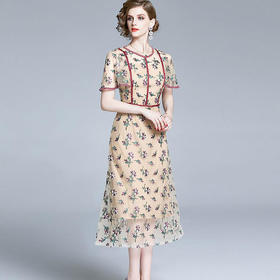 YFR-N6166586夏季新款网纱刺绣碎花连衣裙