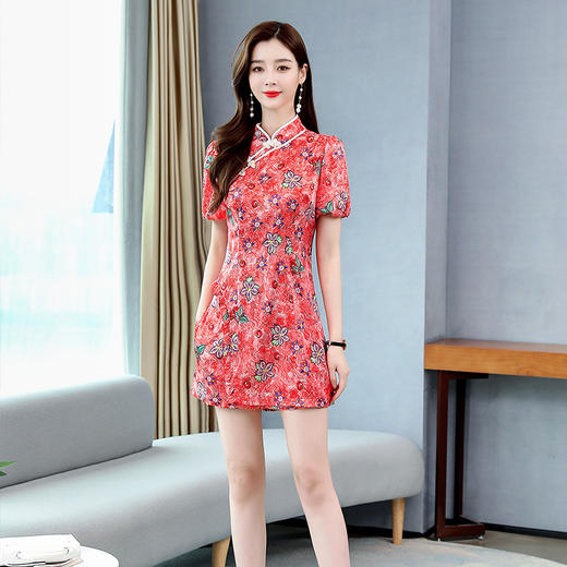 WZNH-MSY1020夏季新复古旗袍式优雅气质套装 商品图2