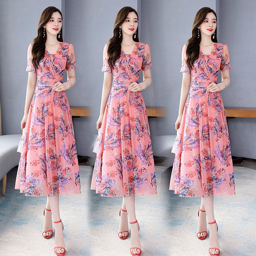 WZNH-MLJL2052新款夏天中长款修身显瘦收腰女神范连衣裙 商品图1