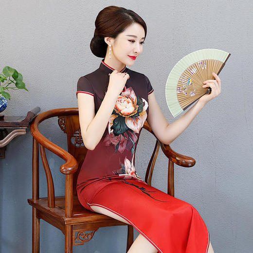 YSD-05890新款复古修身，显瘦日常丝绸旗袍裙 商品图1