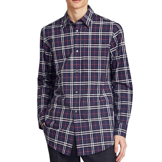 burberry巴宝莉男款经典格子长袖舒适棉质衬衫显瘦