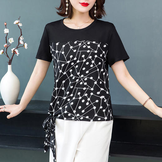 MQ-1099-2026夏装新款宽松娃娃领短袖印花雪纺衫YY 商品图2