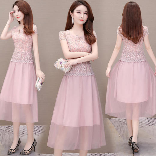 YW-JJ-FF8978新品气质优雅，蕾丝网纱拼接中长款连衣裙 商品图3
