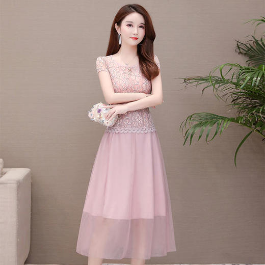 YW-JJ-FF8978新品气质优雅，蕾丝网纱拼接中长款连衣裙 商品图1