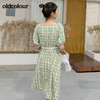 oldcolour文艺田园复古收腰显瘦格子连衣裙女夏泡泡袖气质露锁骨 商品缩略图2