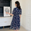 oldcolour夏季收腰显瘦松紧腰衬衫领碎花短袖雪纺气质连衣裙秋BM21101070 商品缩略图1