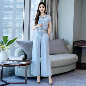 L-BBL6628夏季新款简约气质高腰牛仔两件套