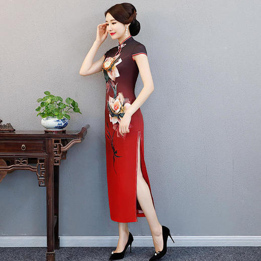 YSD-05890新款复古修身，显瘦日常丝绸旗袍裙 商品图2