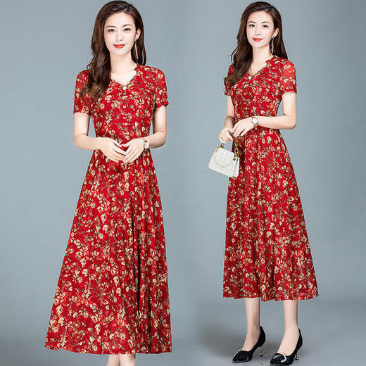 YWE-91222A新品碎花中长款气质优雅连衣裙【优】 商品图0