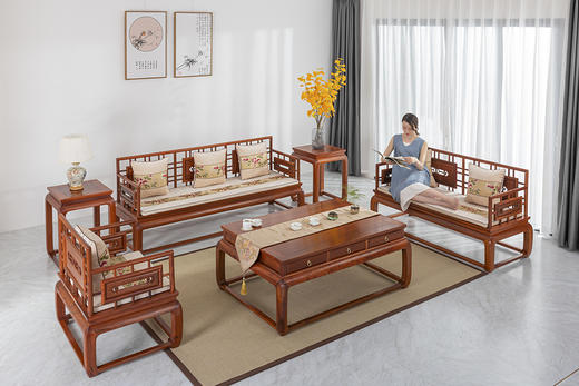 红桥红  家具严选  缅甸花梨（大果紫檀）  【小轩窗 沙发 123 六件套】 商品图0