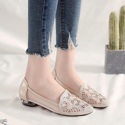 LL-W2666新款妈妈凉鞋  平底夏季简约网纱镂空真皮鞋 商品图2