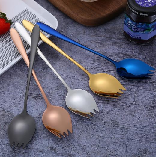 【餐具】304不锈钢沙拉勺长柄叉勺一体勺子 创意家用学生水果叉子汤勺 商品图1