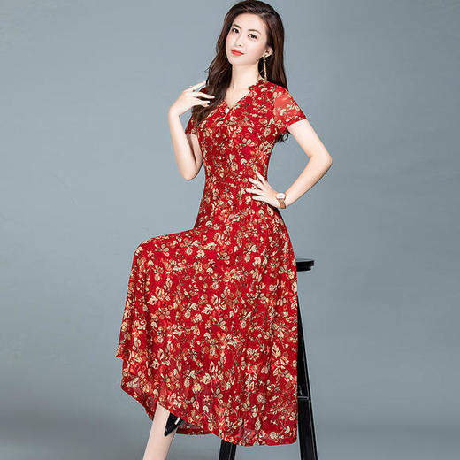 YWE-91222A新品碎花中长款气质优雅连衣裙【优】 商品图3