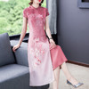 AHM-hfjr7122新款气质复古显瘦减龄渐变印花改良旗袍裙 商品缩略图1